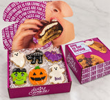 Dirty Cookie gift box holding six individually wrapped decorated Halloween sugar cookies